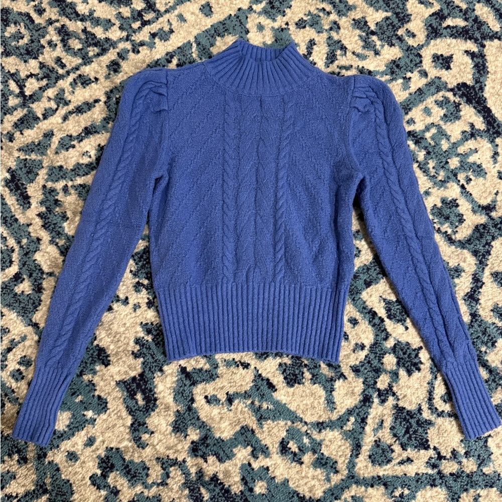 LOFT Blue Cowl Neck Sweater with Textured Knit